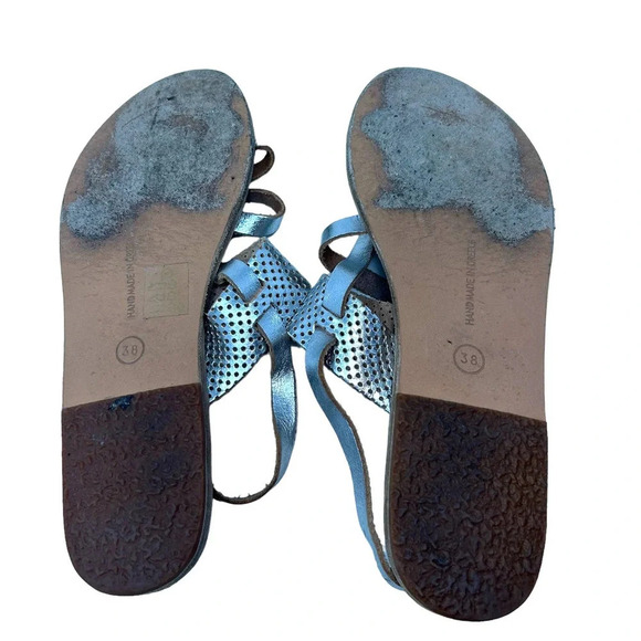 Ancient Greek Sandals Lasercut‎ Flat Leather Sandals Silver Size 38 US 8 - Picture 7 of 7